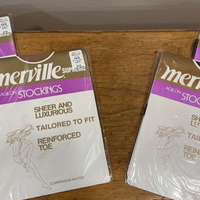 Four NIP Vtg Merville Agilon Stockings w/Reinforced Toe Size 6 1/2 - 9 1/2 Short